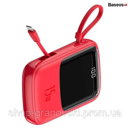 Повербанк (PowerBank) Baseus Q pow Digital Display 3A 10000mAh Красный (кабель lightning), фото 2