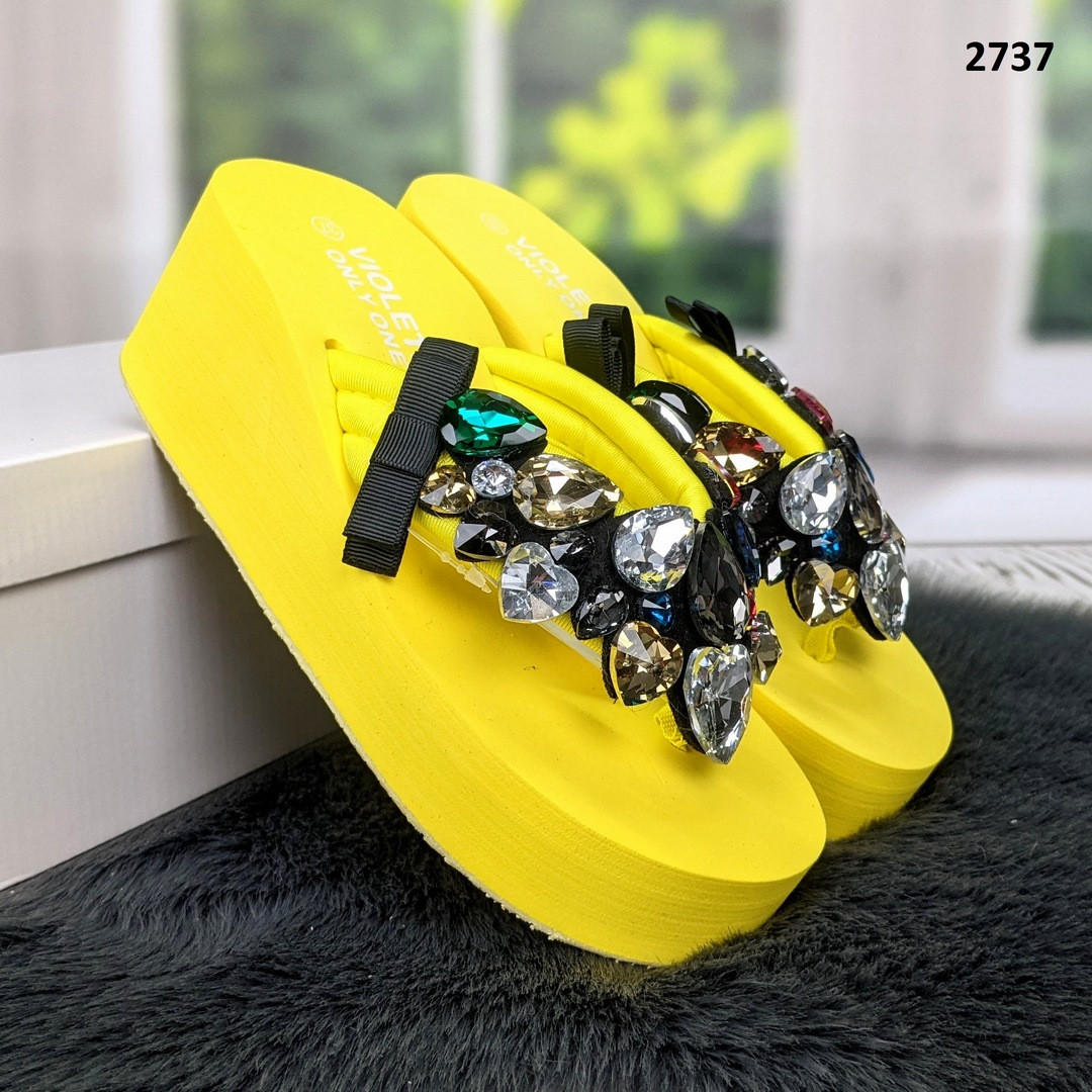 В' єтнамки м'які на платформі жовті зі стразами 2737, фото 1