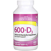 Кальцій з вітаміном D3, 21st Century "Calcium Supplement 600 + D3" високий рівень вітаміну D3 (400 таблеток)