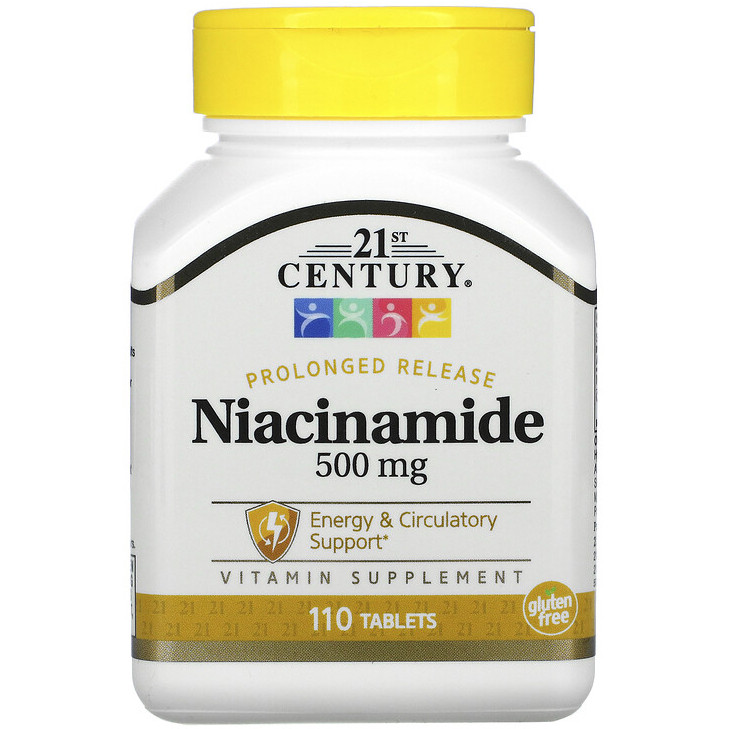 Ніацинамід 21st Century "Niacinamide" водорозчинний вітамін B3, 500 мг (110 таблеток), фото 1