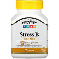Комплекс витаминов группы В, 21st Century "Stress B with Zinc" с цинком (66 таблеток)