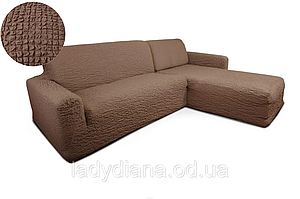 Чохол на кутовий диван з виступом (Отоманкою), натяжний, жатка-креш, універсальний, РІЗНІ КОЛЬОРИ