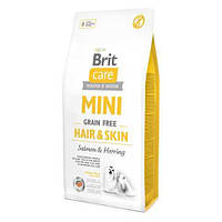 Сухой корм для длинношерстных собак миниатюрных пород Brit Care GF (Grain Free) Mini Hair&Skin 7 кг