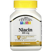 Ниацин (витамин В3) 21st Century "Niacin" никотиновая кислота, 100 мг (110 таблеток)