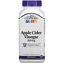 Яблучний оцет 21st Century "Apple Cider Vinegar" для зниження ваги, 300 мг (250 таблеток)