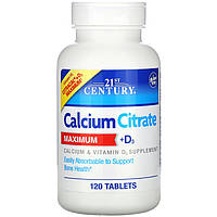 Цитрат кальция, 21st Century "Calcium Citrate Maximum + D3" с витамином D3 (120 таблеток)