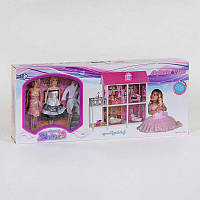 Детский игровой домик кукольный 66884 "Загородная вилла", 2 этажа, 3 куклы, мебель, аксессуары, питомцы, в