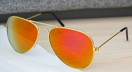 Солнцезащитные очки Aviator капля RB 3026 Оранжево-Красные (Хамелеон), фото 2