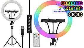 Кольцевая LED RGB лампа диаметром MJ36 36 см с пультом (3 крепления) Black (14639)