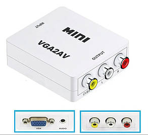 Конвертер VGA на RCA (AV) CVBS адаптер видео с аудио 1080P White (5762), фото 1