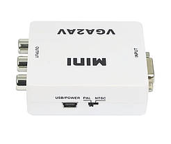 Конвертор VGA на RCA (AV) CVBS адаптер відео зі звуком 1080P White (5762), фото 5