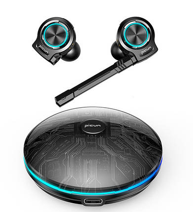 Беспроводные игровые TWS наушники Picun UFO W11-JX с выносным микрофоном и RGB подсветкой Black, фото 1