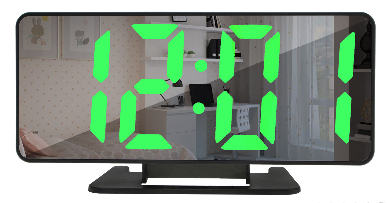 Зеркальные LED часы с будильником и термометром VST-888 (большие цифры) (зеленная подсветка) (7495)