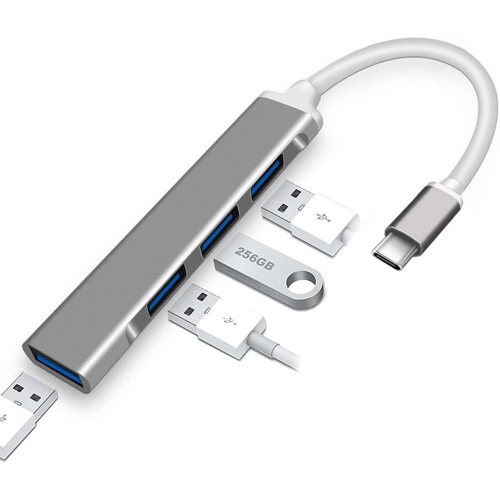 Хаб (концентратор) Dellta С-809 USB TYPE C на 4 USB 3.0 Silver (6253)