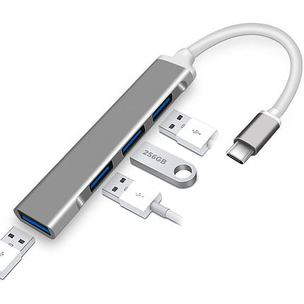 Хаб (концентратор) Dellta С-809 USB TYPE C на 4 USB 3.0 Silver (6253), фото 1
