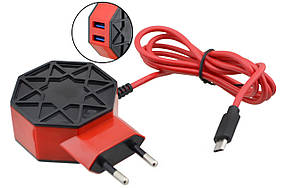 Блок питания Dellta Star на 2 USB 2.1A с кабелем micro USB Red