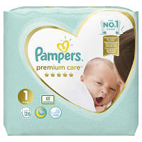 Памперси Pampers Premium Care 1, вага 2-5 кг, 26 шт., підгузники памперс преміум кеа (8001841104614) DL