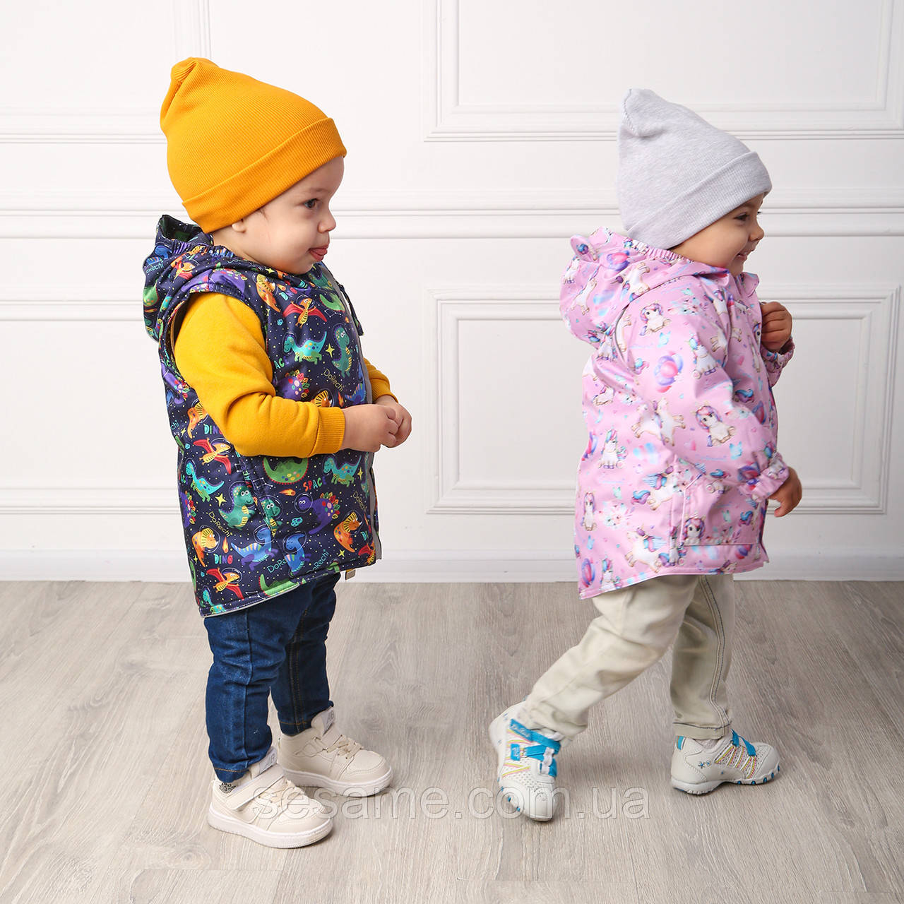 Дитяча куртка-жилетка 2 в 1 демісезонна Динозаври в космосі