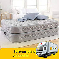 Надувне двоспальне ліжко Intex 64490 Сірий (152-203-51) з вбудованим електричним насосом