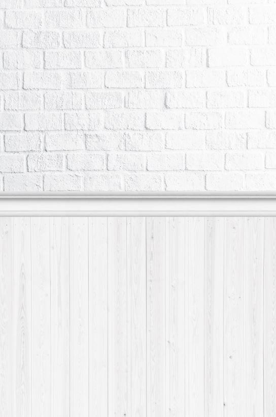 Фото-фон вініловий 150х100 см "Подвійна: біла цегла + біла дошка + плінтус", фон для предметного знімання ПВХ