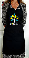 Фартук с нагрудником габардиновый черный с принтом "Я люблю Украину"