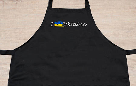 Фартух з нагрудником габардиновий чорний з прінтом "I love Ukraine", фото 2