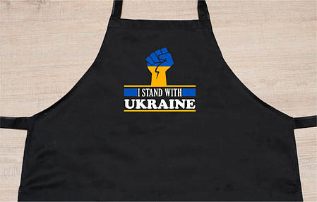 Фартух з нагрудником габардиновий чорний з прінтом "Я за Україну", фото 3