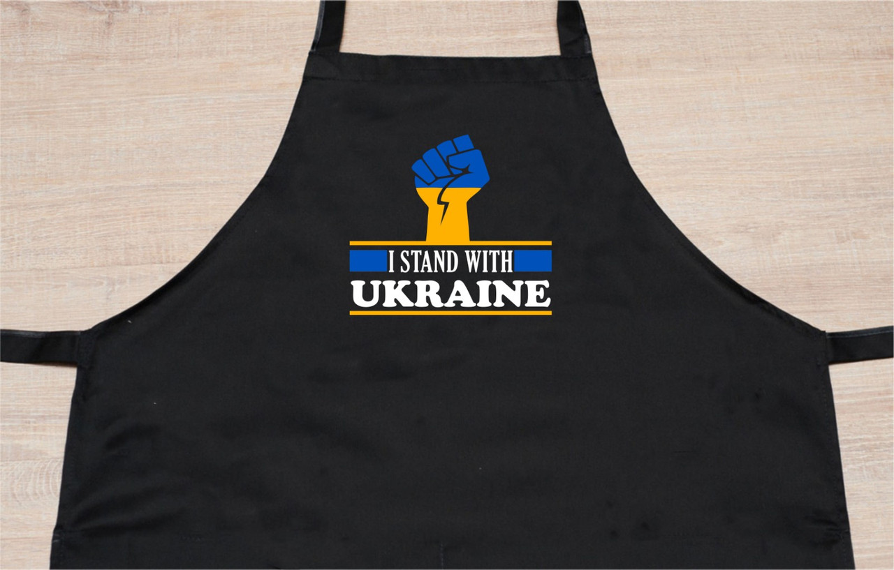 Фартук с нагрудником габардиновый черный с принтом "Я за Україну" - фото 2 - id-p1598515135