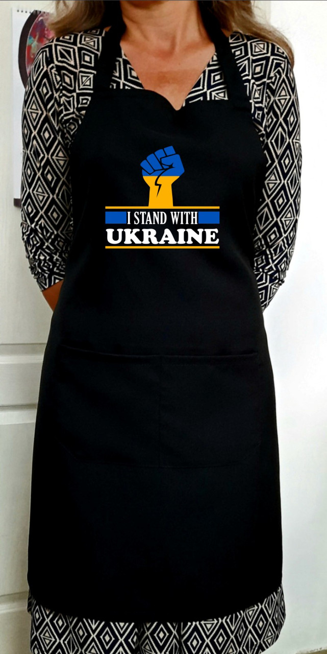 Фартук с нагрудником габардиновый черный с принтом "Я за Україну" - фото 1 - id-p1598515135