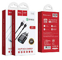 Быстрое зарядное устройство зарядка Hoco C12Q Smart Quick Charge 3.0 3А 18 Вт + кабель USB typeC цвет Черный