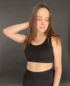 Топ жіночий у рубчик трикотажний чорного кольору