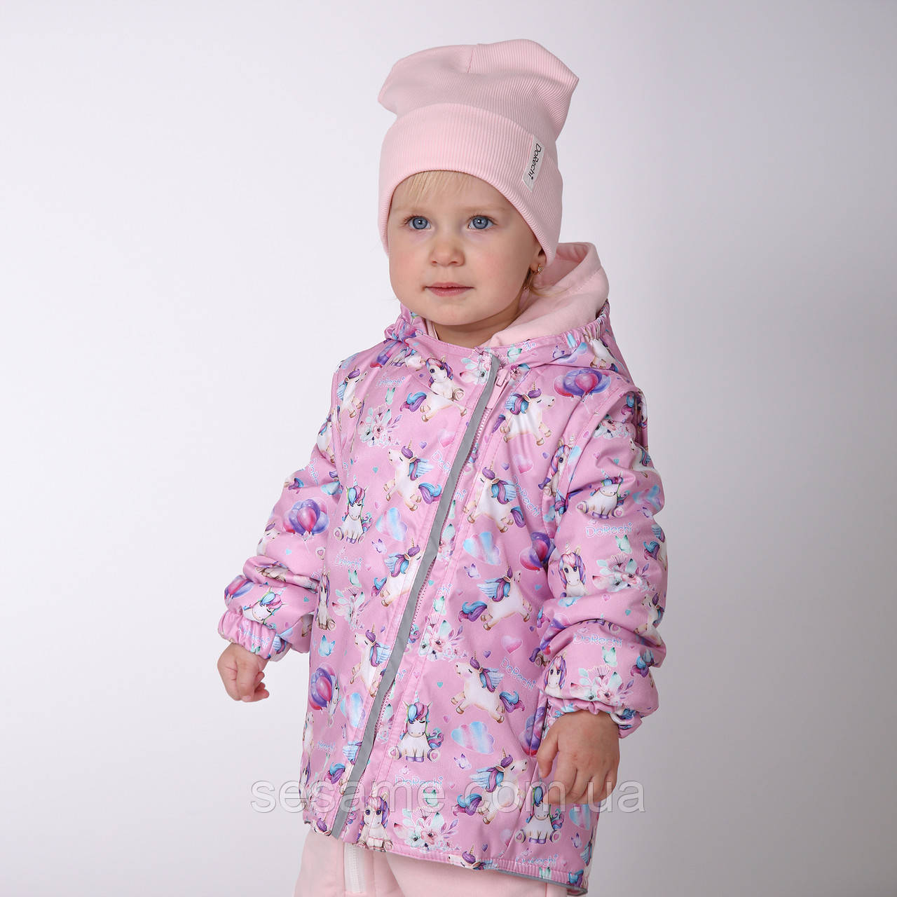Дитяча Куртка-жилетка 2 в 1 демісезонна Єдинороги, фото 1