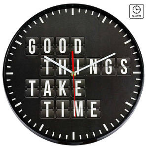 Кварцевий настінний годинник Technoline 775485 Good Things Take Time (Black)