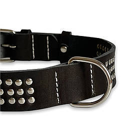 Нашийник для собак шкіряний прикрашений металофурнітурою обхват шиї 48-62 см, Чорний, ширина 35 мм