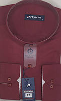Чоловіча сорочка приталена бордова Passero vd-0039 однотонна комір-стійка Туреччина, ошатна