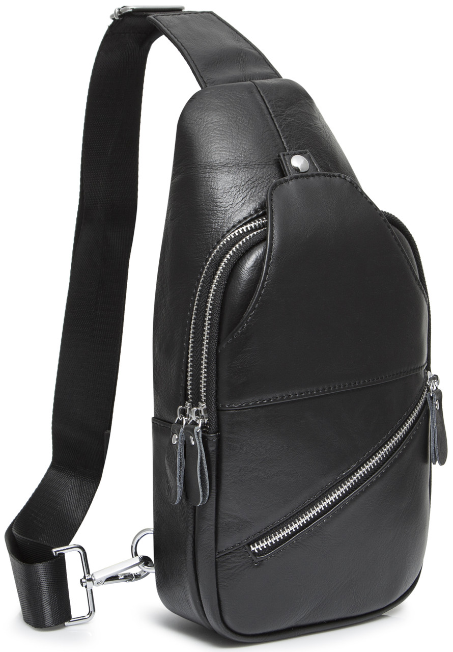 Чоловічий шкіряний рюкзак через плече Keizer k18791-black, фото 1