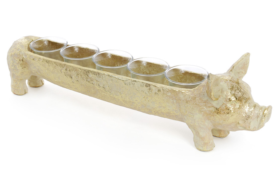 Свічник Свинка на 5 свічок зі скляними колбами, 48см, колір - латунь з патиною, фото 1