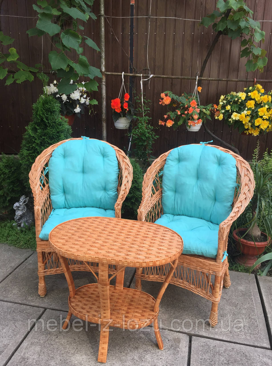 2 кресла "Обычных" с голубыми подушками + овальный столик "Краб" - фото 6 - id-p1551142011
