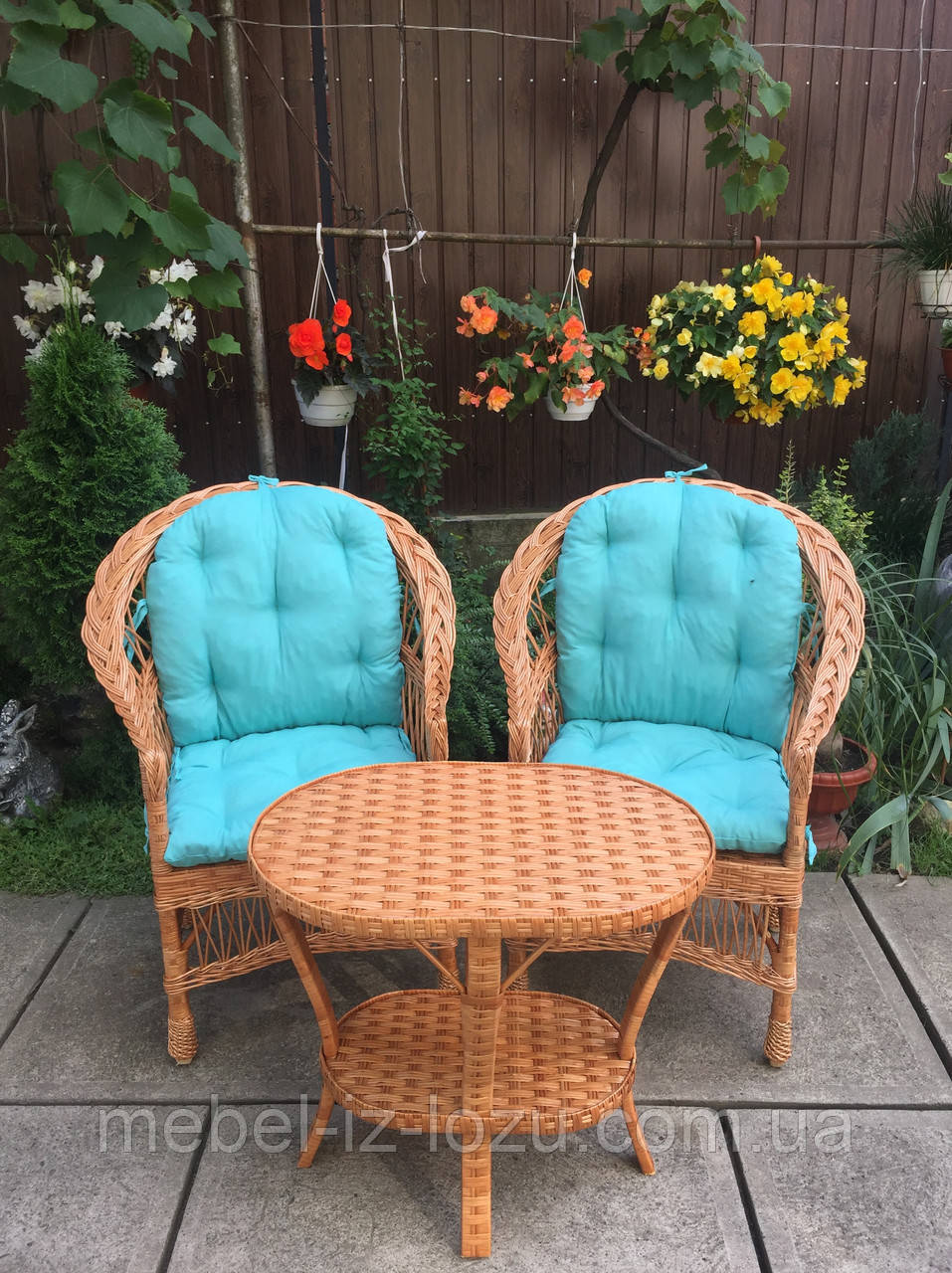 2 кресла "Обычных" с голубыми подушками + овальный столик "Краб" - фото 7 - id-p1551142011