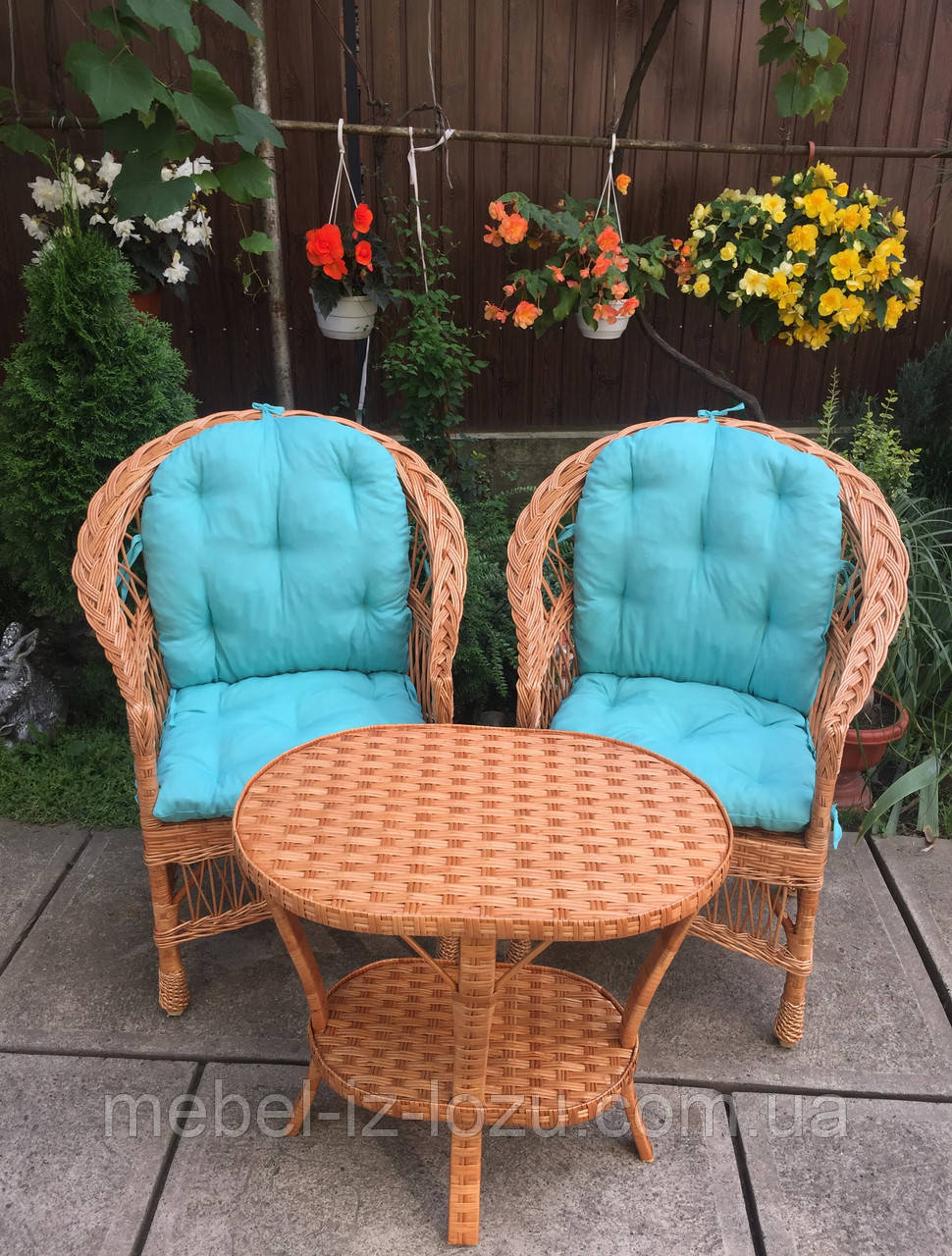 2 кресла "Обычных" с голубыми подушками + овальный столик "Краб" - фото 8 - id-p1551142011
