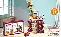 Магазин детский 44 предмета, подсветка, функциональный сканер, продукты, наклейки, в коробке