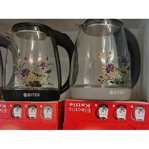 Електрочайник скляний 1,8 л 2400Вт BITEK з квіткою BT-3111, фото 2