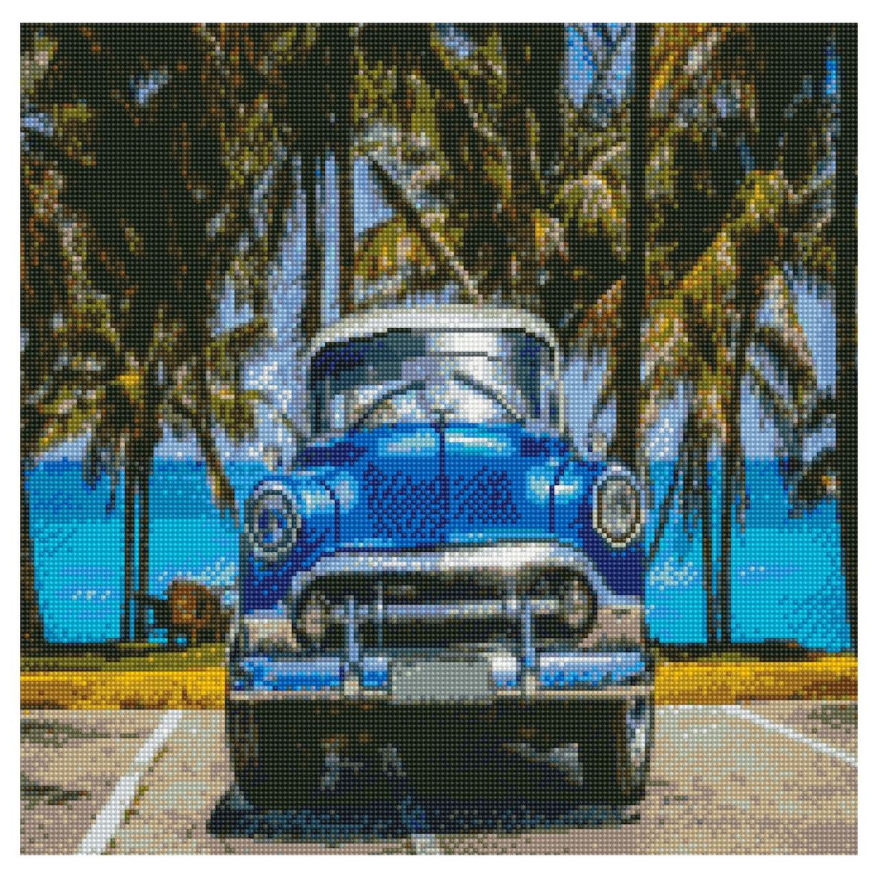 Алмазна картина «Синій ретро автомобіль», 50х50 см