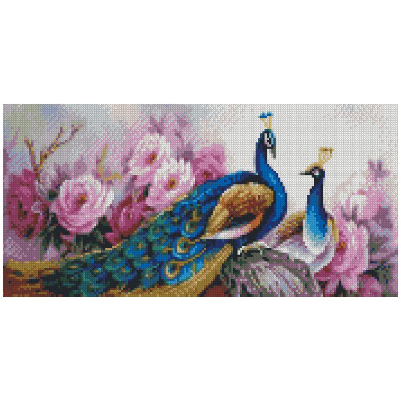 Алмазна картина «Павичі у квітах», 50х25 см