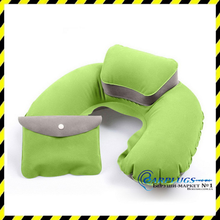 Дорожня надувна подушка для подорожей із підголівником Silenta (green) + чохол!