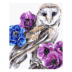 Картина за номерами SV-0010 «Акварельна сова з квітами», 30х40 см