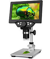 Цифровой микроскоп на штативе GAOSUO G1200HD, с 7" LCD экраном и подсветкой, увеличение до 1200X, питание от