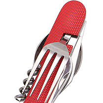 Туристичний набір складаний (мультитул) 6 в 1 (ложка, виделка, ніж, відкривачка, штопор) Red, фото 2
