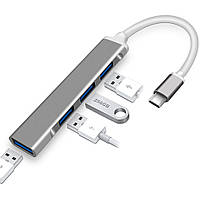 Хаб (концентратор) Dellta С-809 USB TYPE C на 4 USB 3.0 Silver (6253)