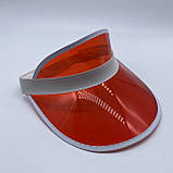 Жіночий пластиковий прозорий козирок лого брендований червоний, фото 2